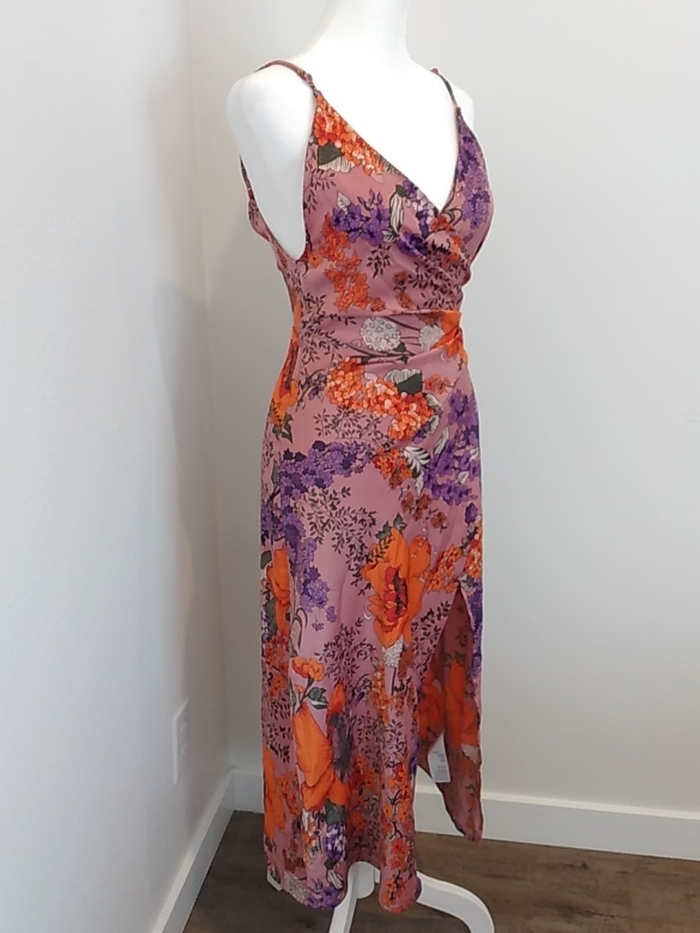 Urban Outfitters Mauve Floral Midi Dress, Orange & Purple Blooms Sexy Coquette - Picture 3 of 8